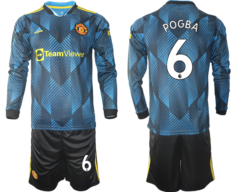 Men 2021-2022 Club Manchester united second away blue Long Sleeve #6 Soccer Jersey